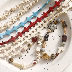 Retro cross and star beads set with natural stones for DIY bohemian jewelry making