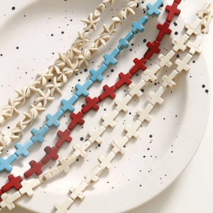 Cross and star beads for DIY jewelry making in marbled turquoise and white stone