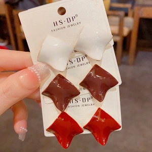Irregular Square Stud Earrings 14K Gold Plated Copper Enamel Oil Drop Earrings With 925 Sterling Silver Earring Post For Women Retro Fashion