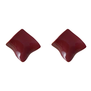 Minimalist geometric deep red enamel stud earrings with polished irregular square design