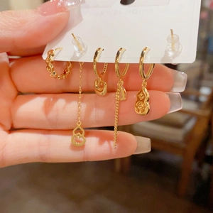 Golden red gourd pearl earring set of five featuring elegant vintage Chinese jewelry style