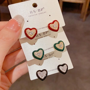 Boucles d'Oreilles Clous Cœur Vintage pour Femmes Cuivre Plaqué Or Véritable Strass Émail Bijoux de Luxe Légers Cadeau