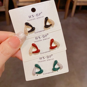 Boucles d'Oreilles Clous en Cuivre Triangle Géométrique Vintage pour Femmes Plaqué Or Véritable Émail Huile de Goutte Zirconia Bijoux