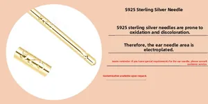 Detailed view of S925 sterling silver ear needle with hallmark and golden plating