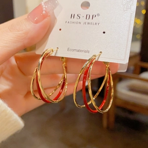 Vintage Multi Layer Enamel Hoop Earrings For Women 14K Gold Plated Copper Geometric Drop Oil Statement Earrings Jewelry Gift