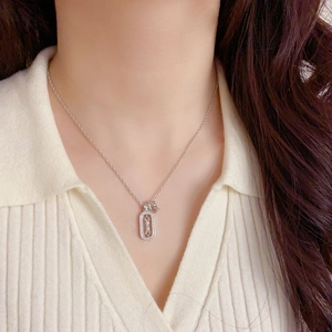 Exquisite silver star square pendant necklace with micro-pasted zircons on a thin chain