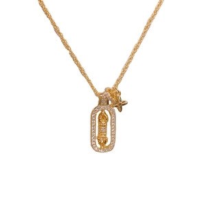 French luxury gold star necklace with cubic zirconia hollow oval pendant and flower charm