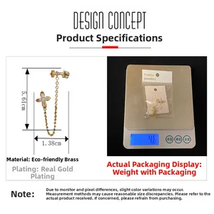 Detail showing dimensions of vintage gold cross chain earrings made of brass
