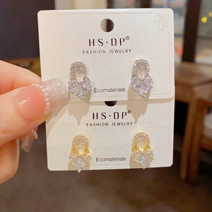 Elegant Heart Rhinestone Stud Earrings Real Gold Plated Brass Geometric Fashion Jewelry For Women Everyday Accessory