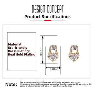 Size chart showing 1.74cm x 1.01cm heart earrings made of gold-plated eco-friendly brass