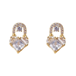 Elegant gold plated heart earrings with sparkling crystals and fine jewelry detail