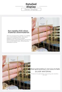 Detail of S925 silver long tassel earrings with real gold plating for lasting shine