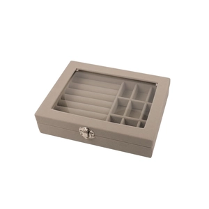 Simple Modern Wood Jewelry Box With Glass Window Transparent Lid For Rings Earrings Necklaces Organizer Case Large Capacity Storage Box Grey