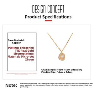 Detail showing 14K gold-plated copper necklace with freshwater pearl and zircon pendant