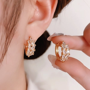 Elegant gold wheat-shaped zircon earrings for women featuring sparkling marquise stones