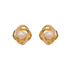 Eleganti orecchini a perno in argento s925 con perle e zirconi micro-incastonati oro