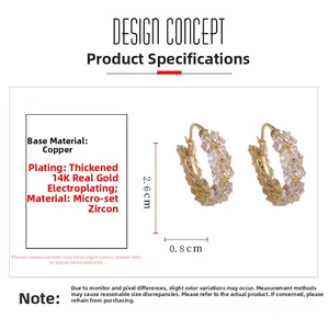 Detail showing 14K gold plated earrings with marquise-cut cubic zirconia and dimensions