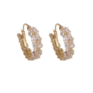 Elegant gold wheat-ear hoop earrings with marquise-cut cubic zirconia for women