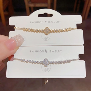 Luxus Kupfer Strass Blumen Armband Für Damen Echtgold Galvanisiert Verstellbar Vierblättriges Kleeblatt Kette Armband Schmuck