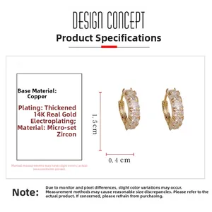 Detailed size parameters of 14K gold-plated cubic zirconia hoop earrings with dimensions