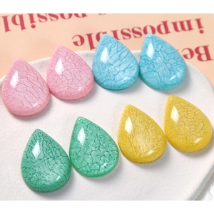 Translucent crackle resin water drop pendants in pink, blue, yellow, and green colors