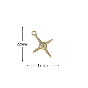 Macro-opname van 22mm x 17mm gouden ster kruishanger met strassteen en ophangoogje