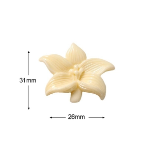 Detail view of 31mm cream resin flower charm showing petal texture and size dimensions