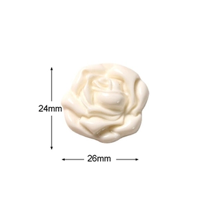 Detail view of cream white resin rose flower accessory with dimensions 26mm x 24mm