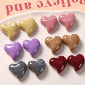Polished resin heart charms with colorful marble patterns for DIY jewelry making and crafts