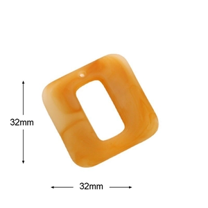 Caramel resin square frame DIY accessory with marble texture and pre-drilled hole 32mm