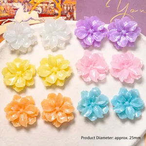 6-color glitter gardenia resin flower charms for DIY jewelry and hair accessories 25mm