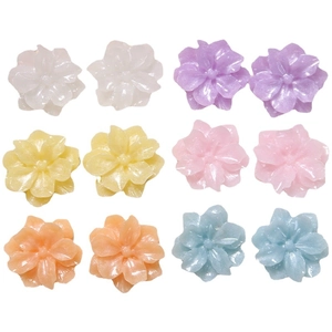 Set of 12 glitter resin gardenia flower cabochons for DIY crafts in 6 macaron colors