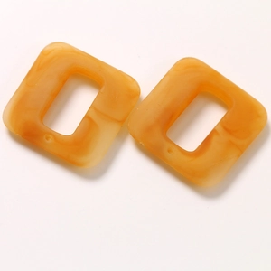 Vintage caramel marble square resin charm with amber texture and pre-drilled hole
