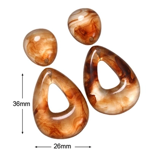Amber waterdrop resin pendant with marble texture for DIY jewelry making, 36x26mm size