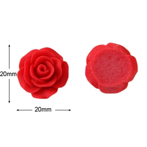 Detailed view of 20mm red frosted rose resin charms for DIY jewelry and hair accessories