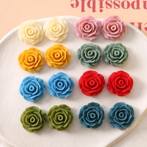 20mm matte resin rose flower charms in eight assorted colors for DIY jewelry making