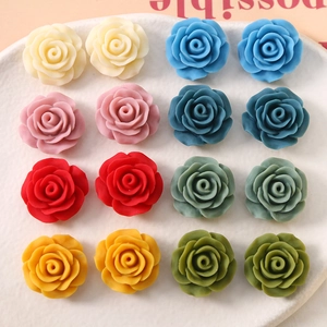 Matte Rubber Painted Rose Flower Resin Cabochons Flatback DIY Jewelry Making Accessories For Earrings Hair Clips Phone Case Decoration