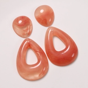 Peach marble resin teardrop and hollow pear charms for DIY jewelry making set