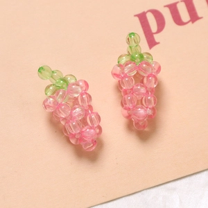 Cute pink acrylic grape charms with leaf detail for DIY jewelry making and crafts