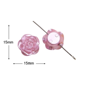 Detail of 15mm pink pearlescent rose bead with center hole for DIY jewelry making