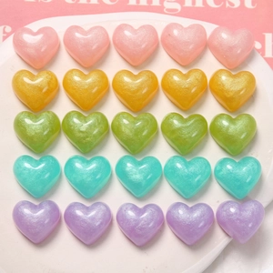 Pearlescent Glitter Heart Resin Flatback Charms For DIY Jewelry Making Phone Case Hair Clip Decoration Craft Accessories