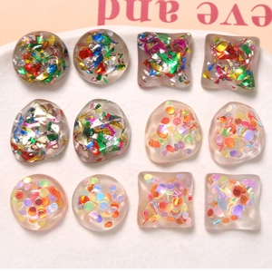 12pcs set of geometric resin charms with colorful sequins and foil for DIY crafts