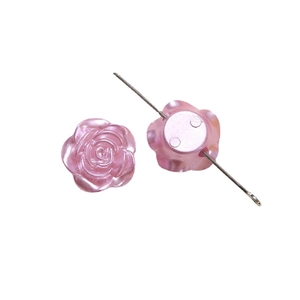 Pearlescent pink rose flower resin beads for DIY jewelry and accessories with center hole