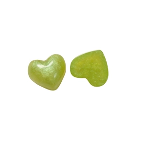 Pair of green glitter heart resin charms with a pearlescent finish for DIY jewelry making