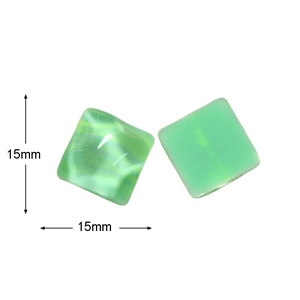 Detail of 15mm green resin square charms with marble pattern and matte finish