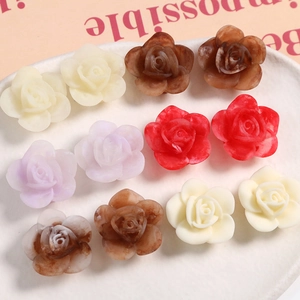 Accesorios de flores de rosa de resina mate para manualidades en estilos tie-dye y mármol