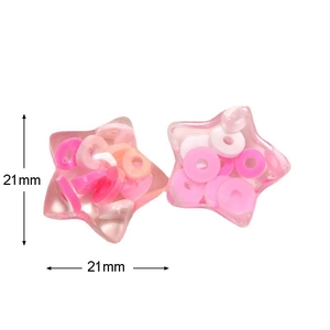 Detail showing 21mm translucent pink resin star charms with colorful sequins inside