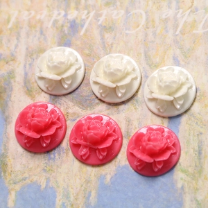 Set of 6 DIY resin rose flower charms in cream white and pink for handmade jewelry making