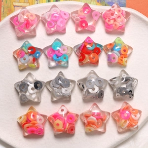 Transparent resin star charms with colorful confetti for DIY jewelry and hair accessories