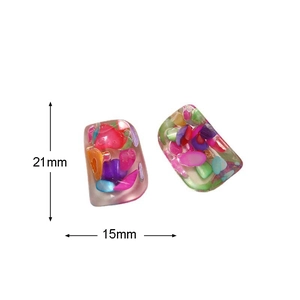 Detail view showing 21x15mm rectangular resin pieces with colorful shell inlay
